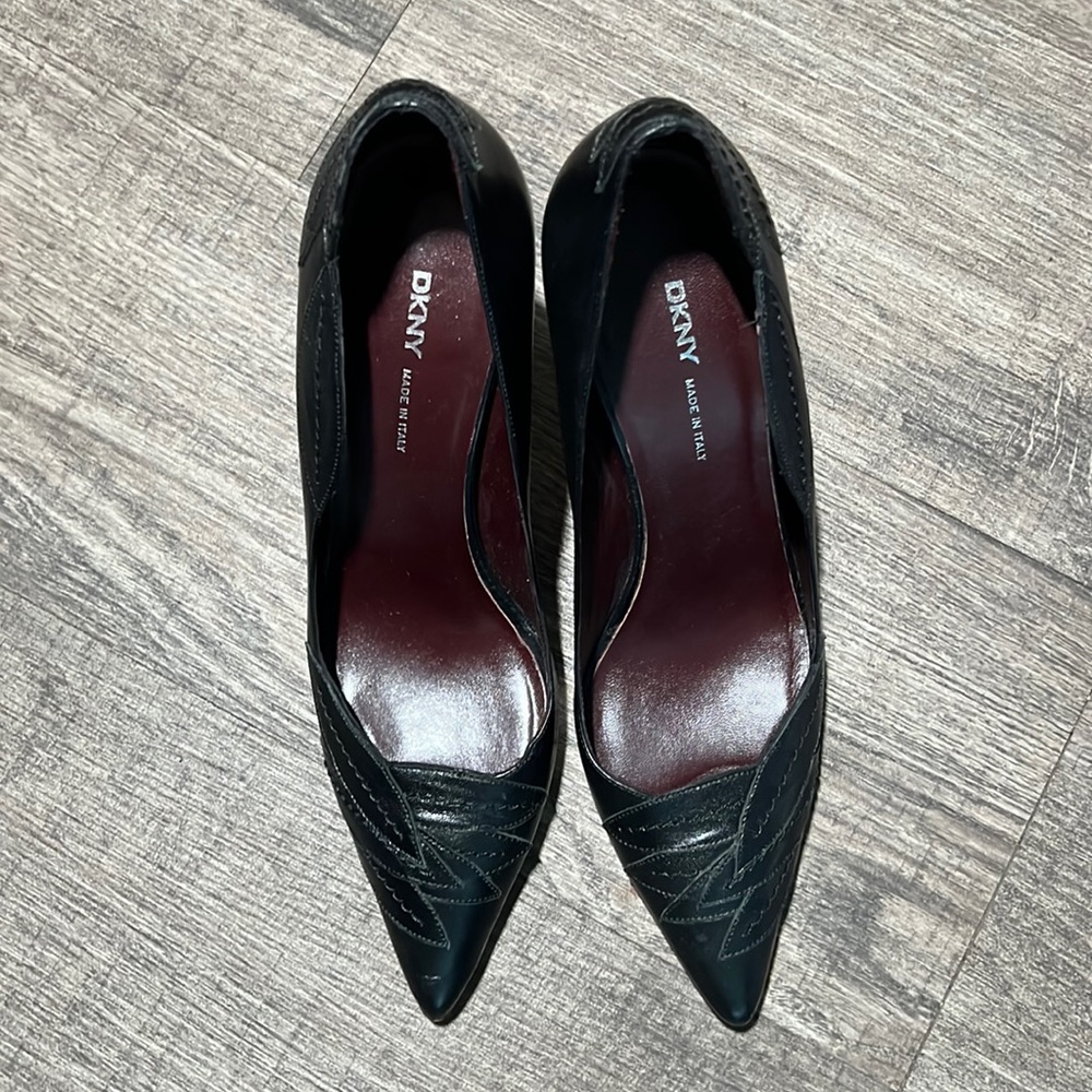 Dkny Black Leather Heels Made In Italy Women Size Black Heels